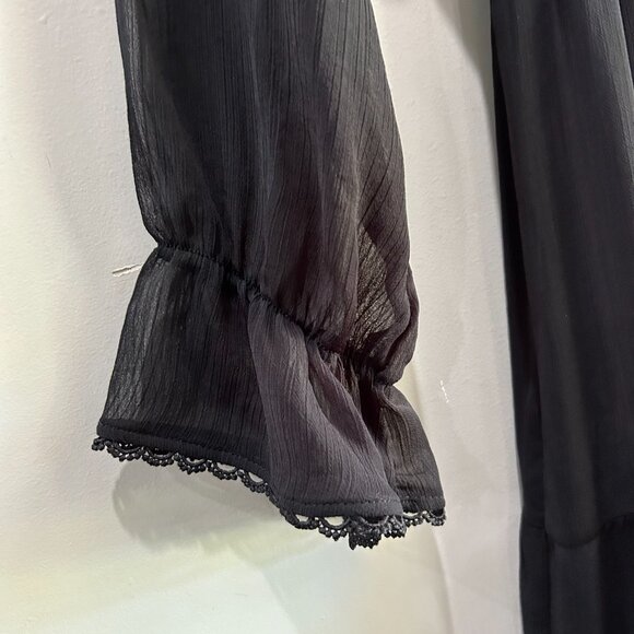 Zara | Chiffon Tiered, Ruffle collar V-neck Maxi Dress Black | SZ Small Women's - Picture 7 of 15